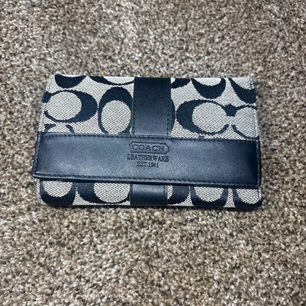 Coach black and white signature wallet